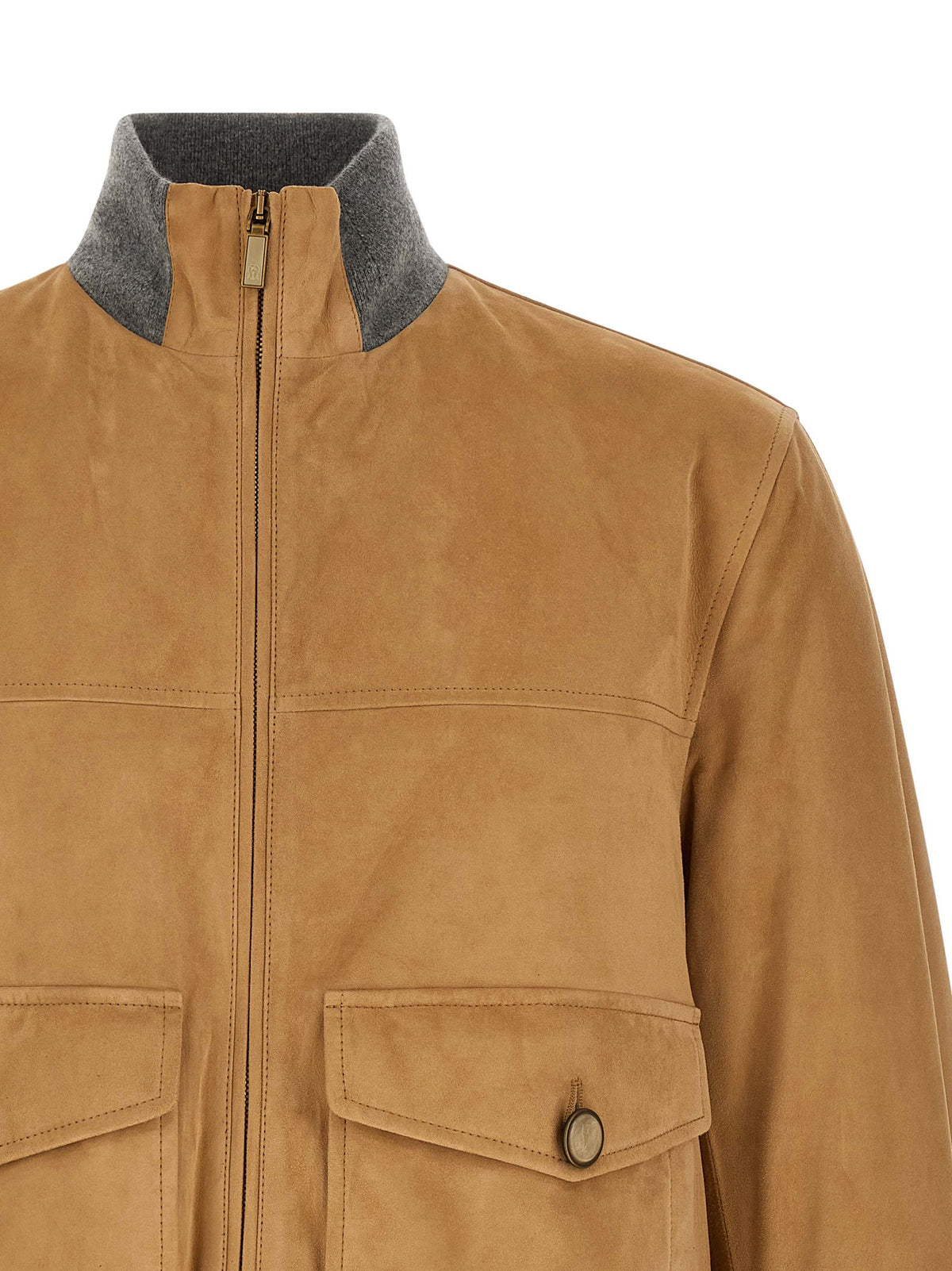Brunello Cucinelli Beige Lamb Leather Jacket