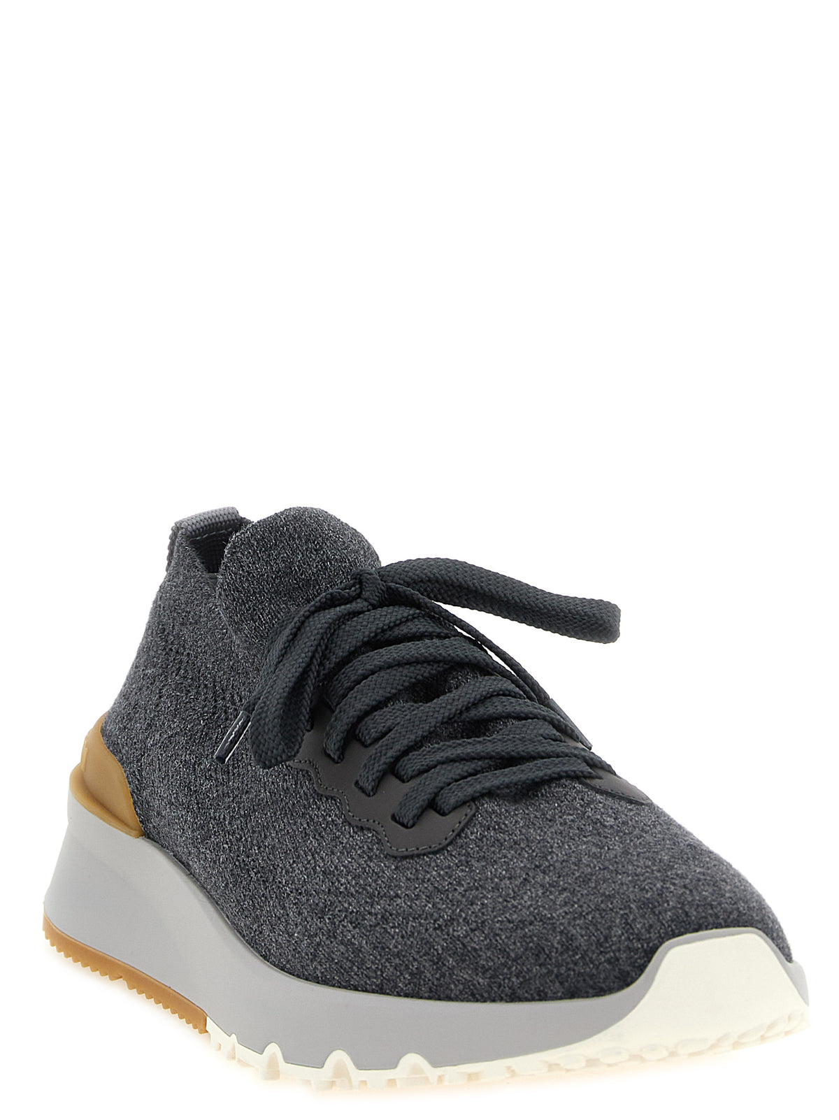 Brunello Cucinelli Gray Cotton Knit Athletic Sneakers for Men