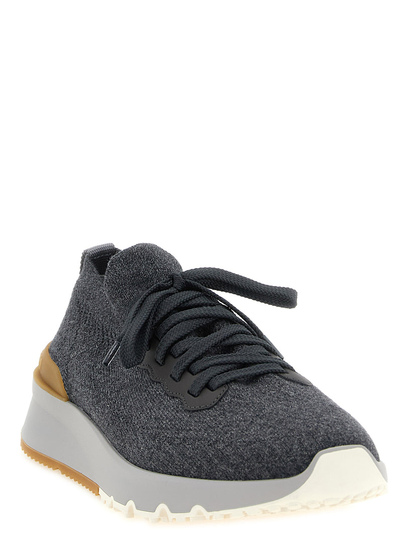 Brunello Cucinelli Gray Cotton Knit Athletic Sneakers for Men