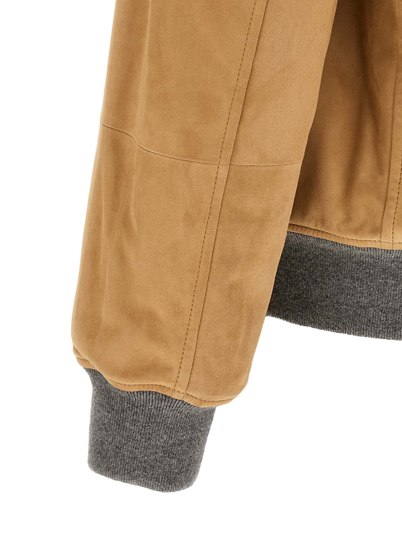 Brunello Cucinelli Beige Lamb Leather Jacket for Men