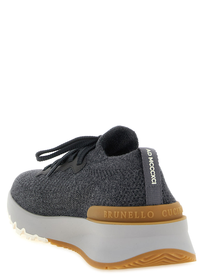 Brunello Cucinelli Gray Cotton Knit Athletic Sneakers for Men