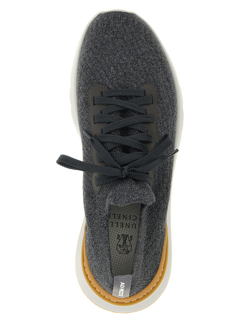 Brunello Cucinelli Gray Cotton Knit Athletic Sneakers for Men