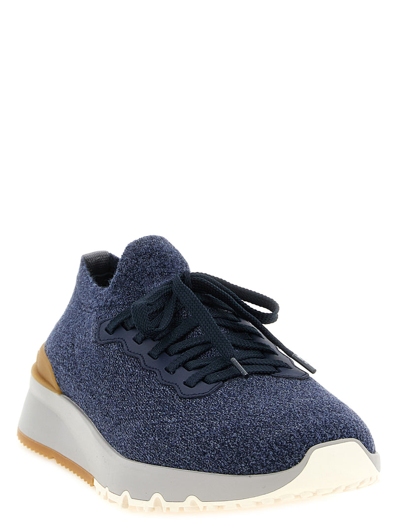 Brunello Cucinelli Blue Wool Athletic Sneakers for Men