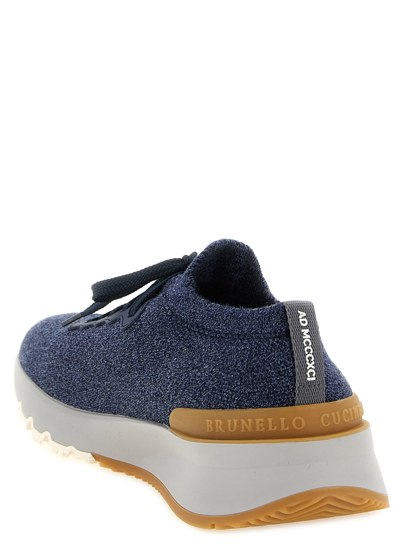 Brunello Cucinelli Blue Wool Athletic Sneakers for Men