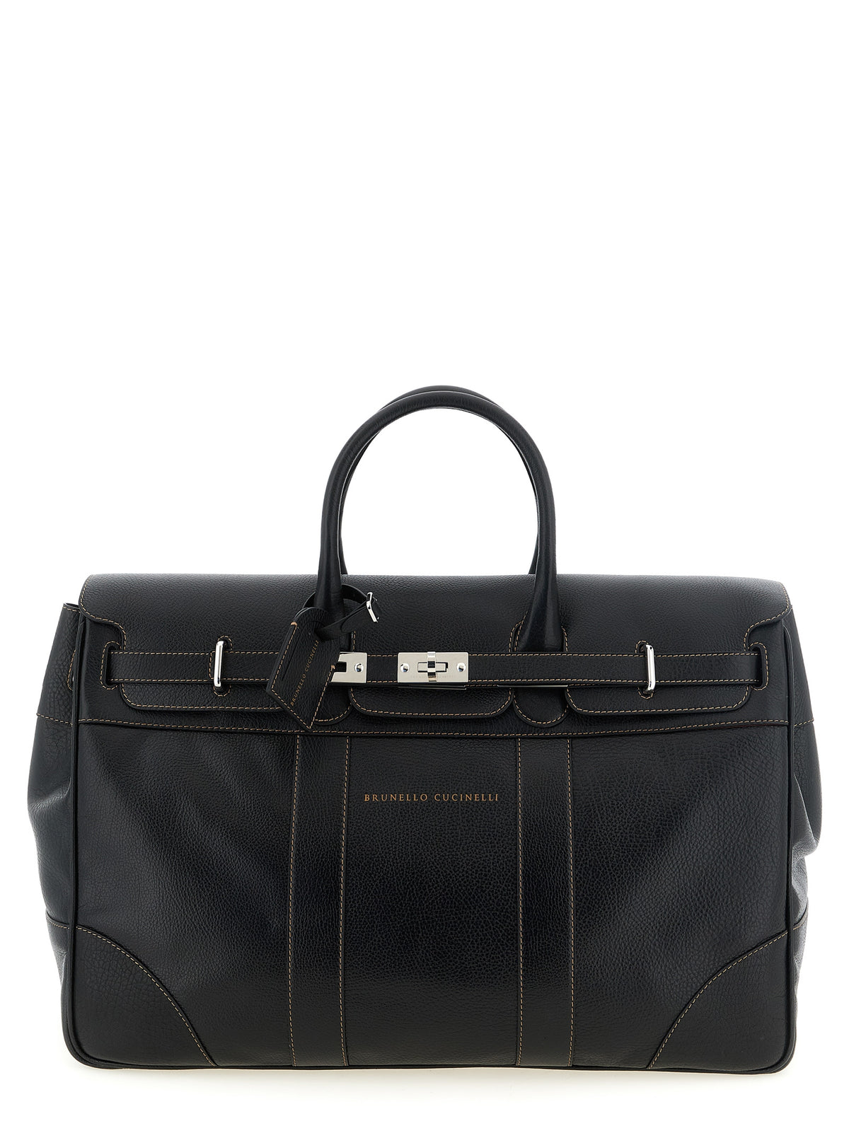 Brunello Cucinelli Black Calfskin Weekender Travel Bag