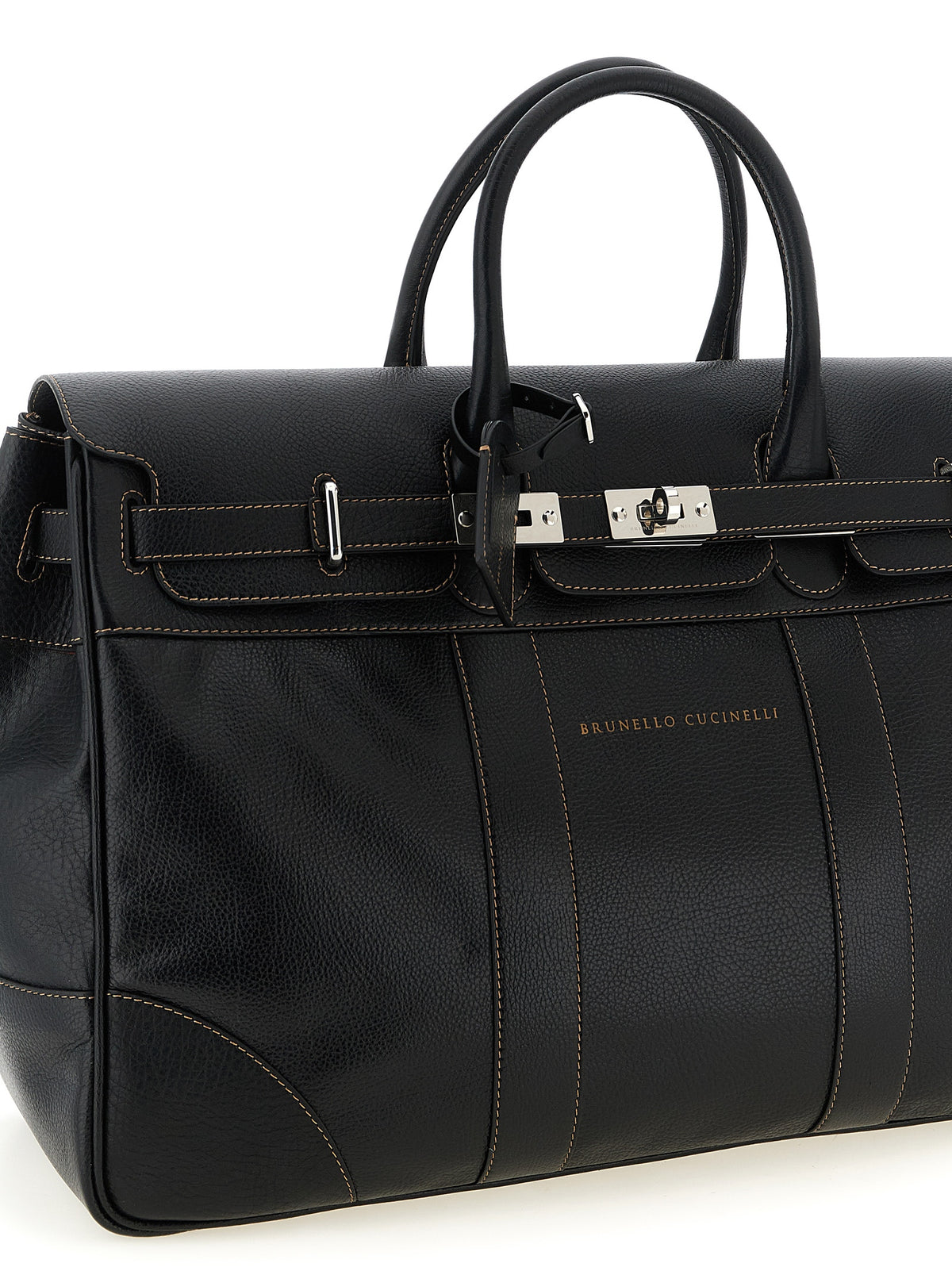 Brunello Cucinelli Black Calfskin Weekender Travel Bag