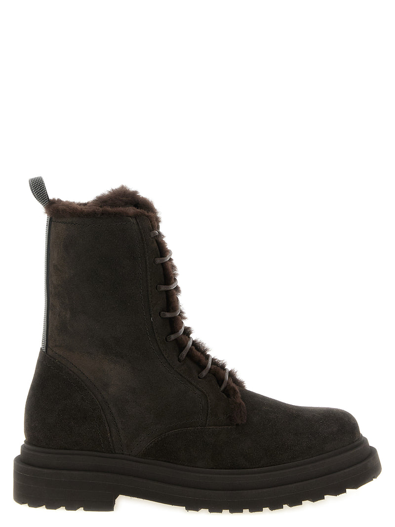 Brunello Cucinelli Brown Calfskin Lace-Up Boots for Women