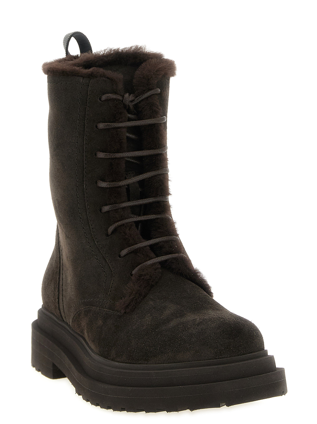 Brunello Cucinelli Brown Calfskin Lace-Up Boots for Women
