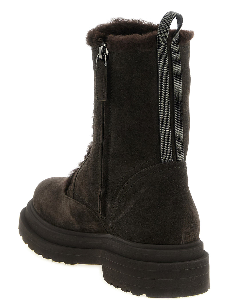 Brunello Cucinelli Brown Calfskin Lace-Up Boots for Women