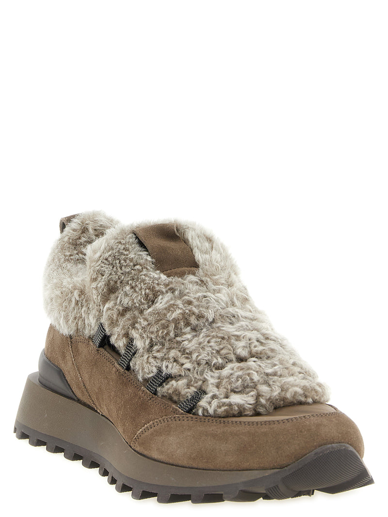 Brunello Cucinelli Brown Calfskin Chunky Sneakers for Women
