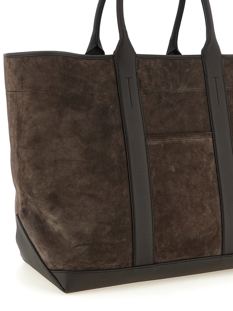 Tom Ford Brown Calfskin Tote Bag - Luxury Suede Design