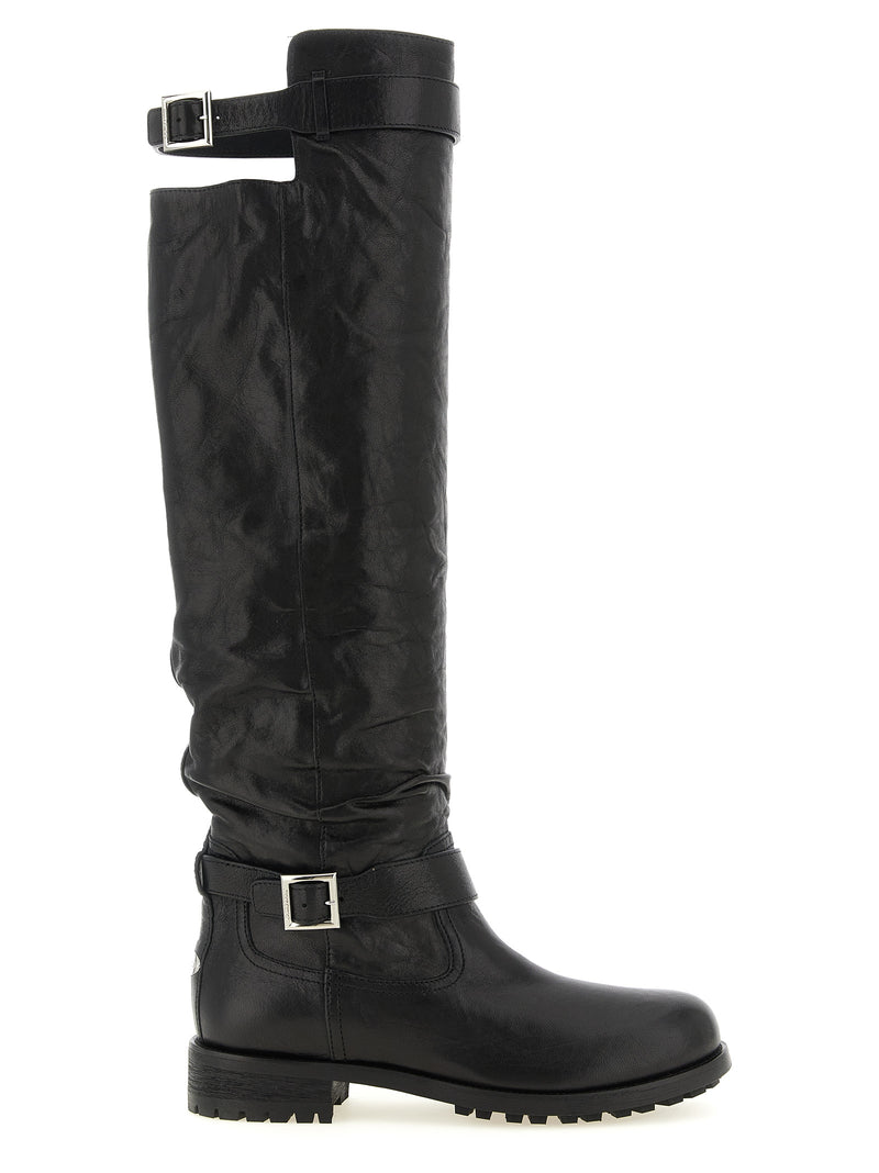 Jimmy Choo Biker KB Black Leather Over The Knee Boots
