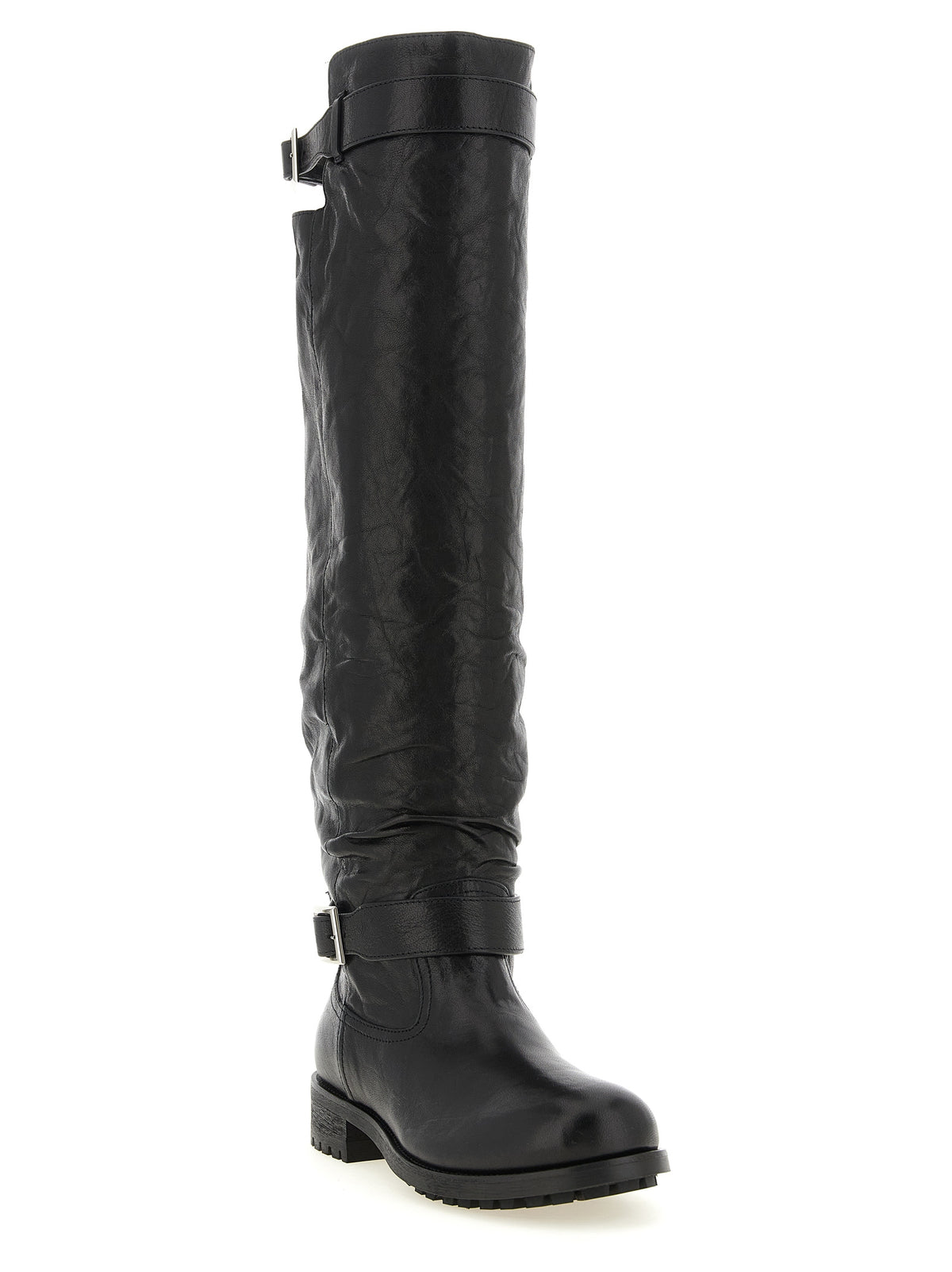Jimmy Choo Biker KB Black Leather Over The Knee Boots