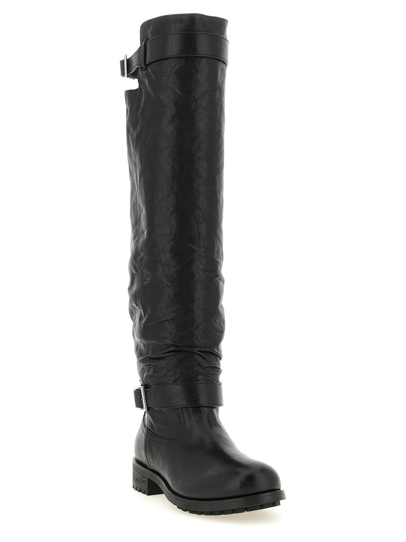 Jimmy Choo Biker KB Black Leather Over The Knee Boots