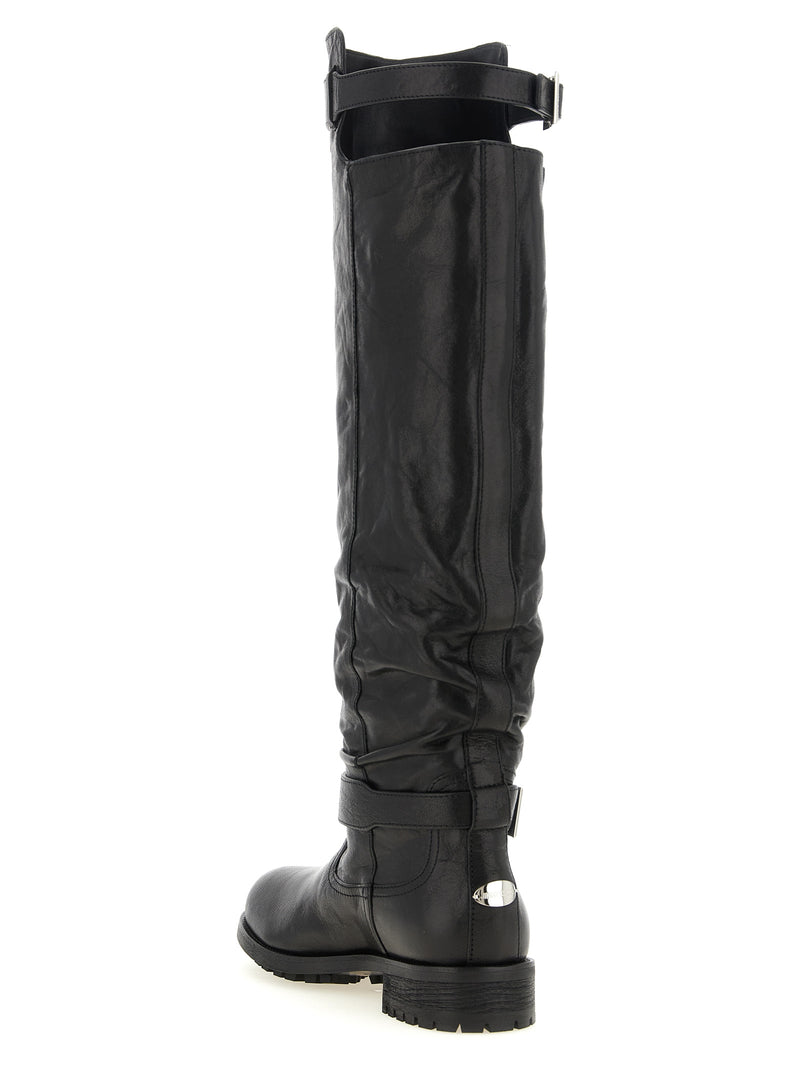 Jimmy Choo Biker KB Black Leather Over The Knee Boots