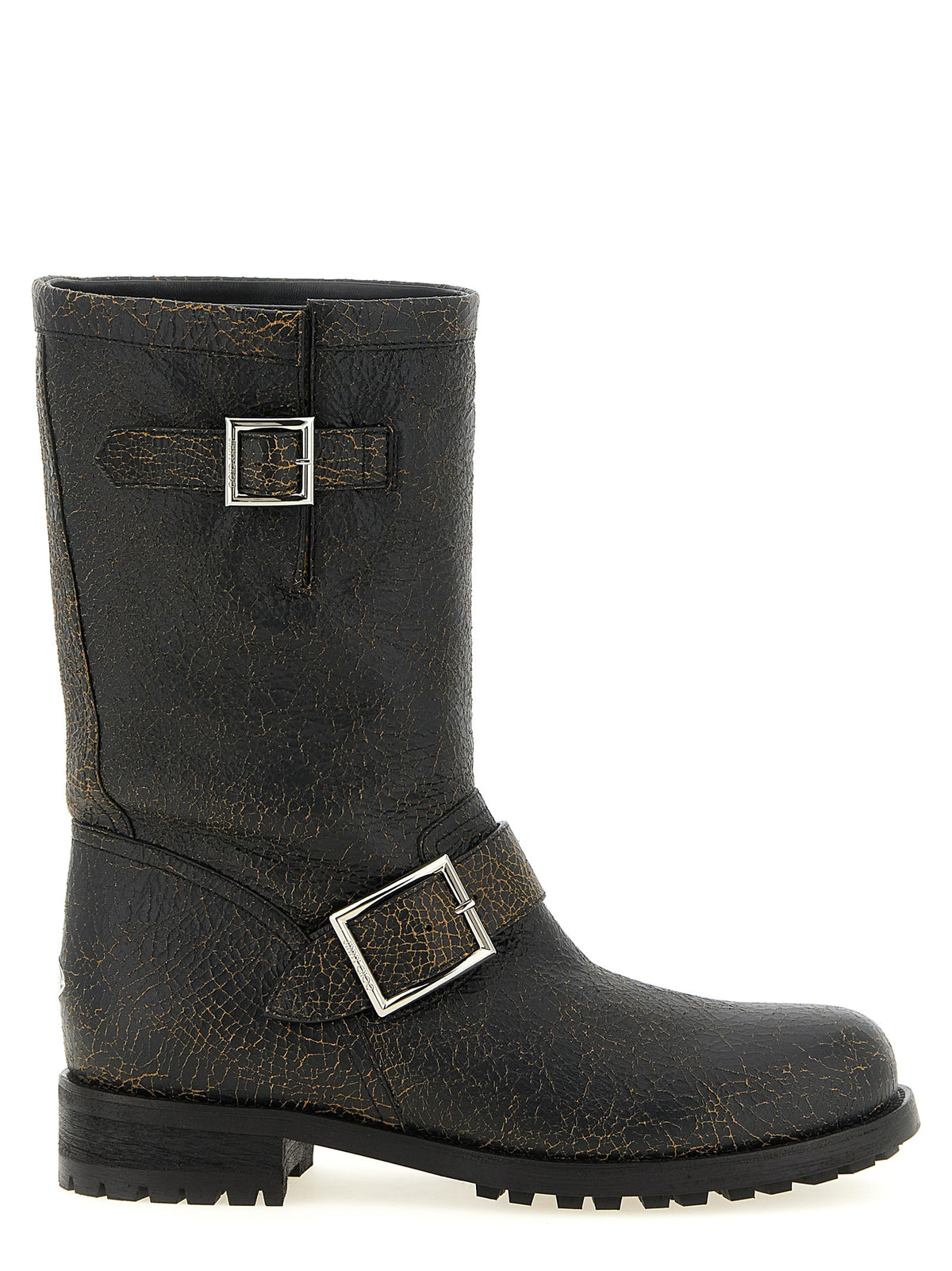 Jimmy Choo Biker Mid Black Leather Ankle Boots for Women