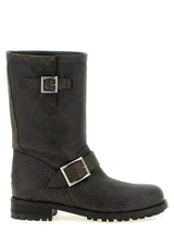 Jimmy Choo Biker Mid Black Leather Ankle Boots for Women