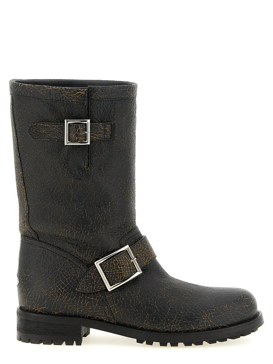 Jimmy Choo Biker Mid Black Leather Ankle Boots for Women