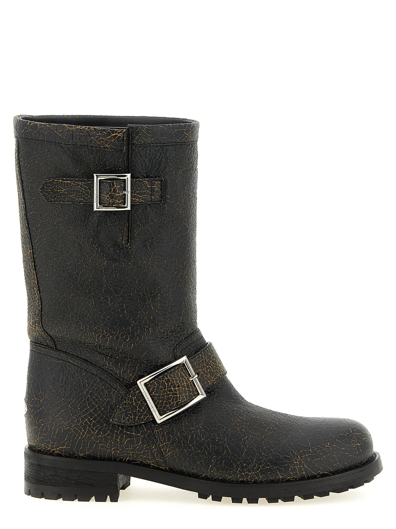 Jimmy Choo Biker Mid Black Leather Ankle Boots for Women