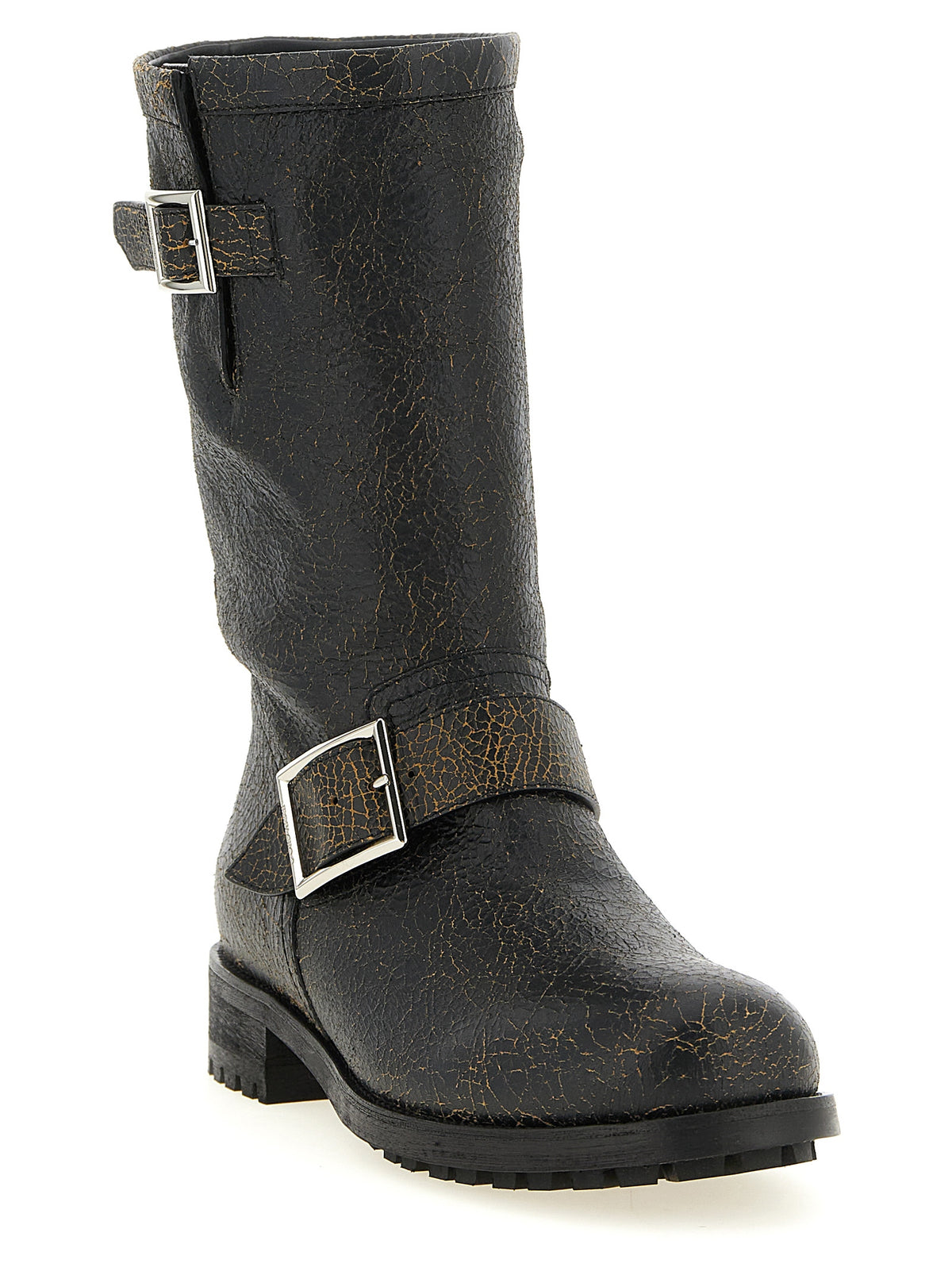 Jimmy Choo Biker Mid Black Leather Ankle Boots for Women