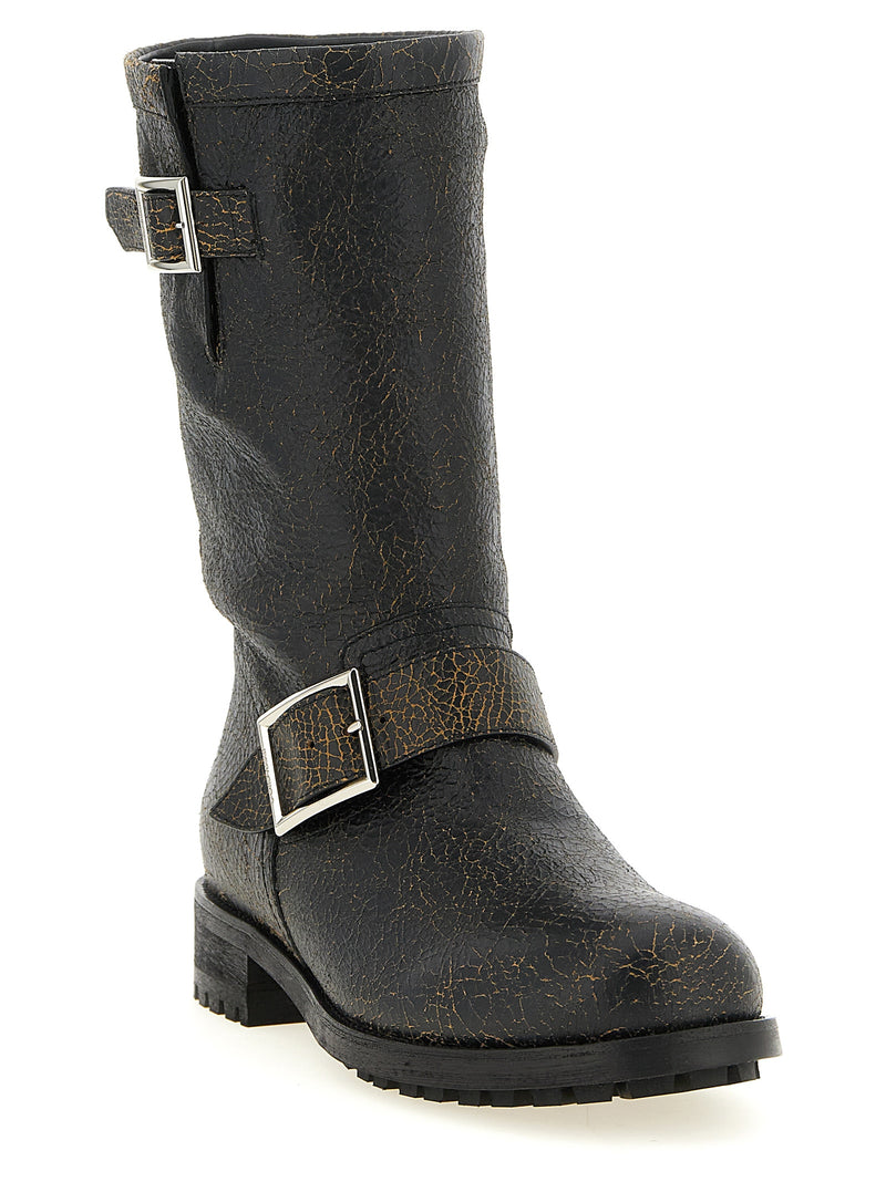 Jimmy Choo Biker Mid Black Leather Ankle Boots for Women