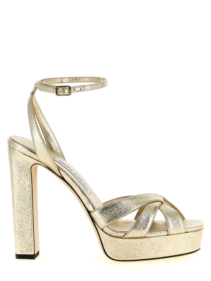 Jimmy Choo Kove Gold Tencel Stiletto Heel Sandals