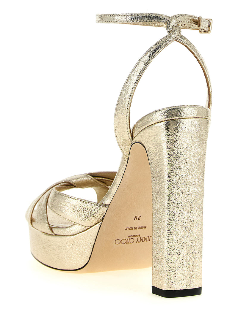 Jimmy Choo Kove Gold Tencel Stiletto Heel Sandals