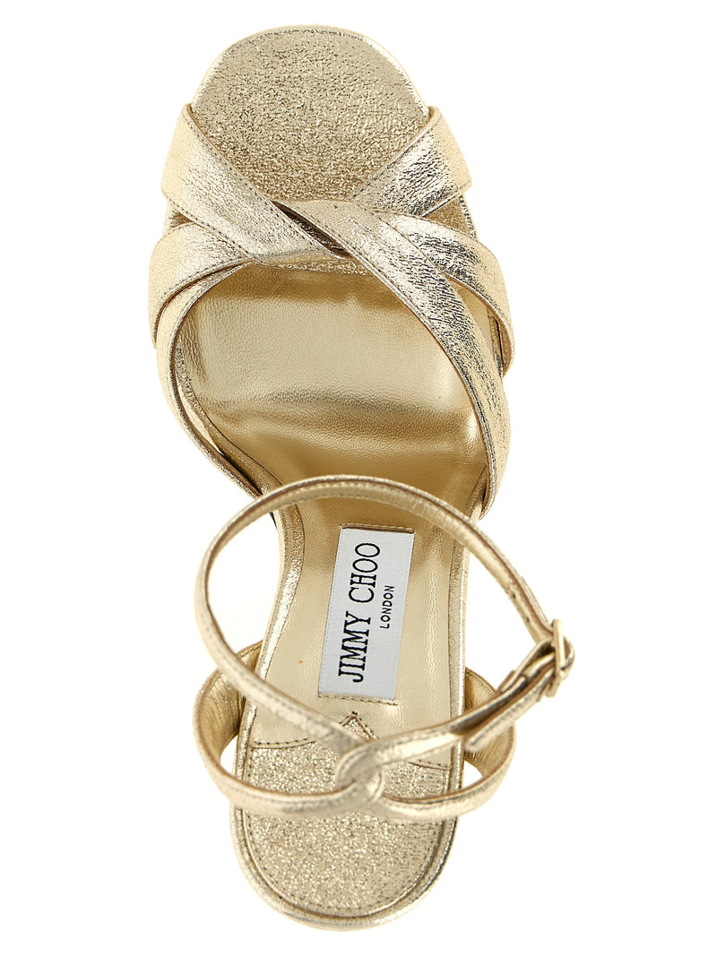 Jimmy Choo Kove Gold Tencel Stiletto Heel Sandals