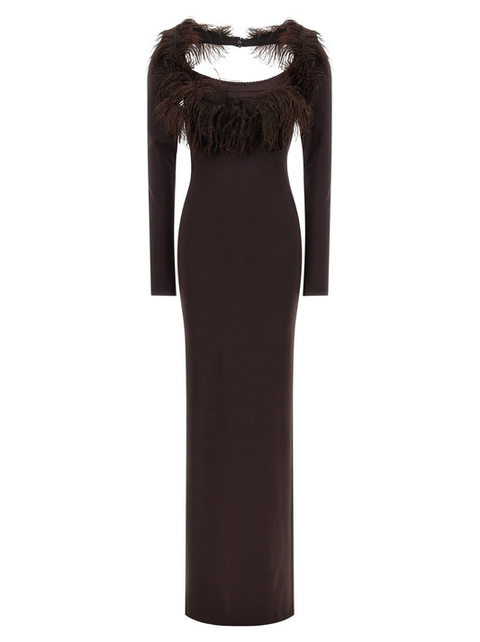 The Attico Brown Viscose Long Dress - Elegant Evening Wear