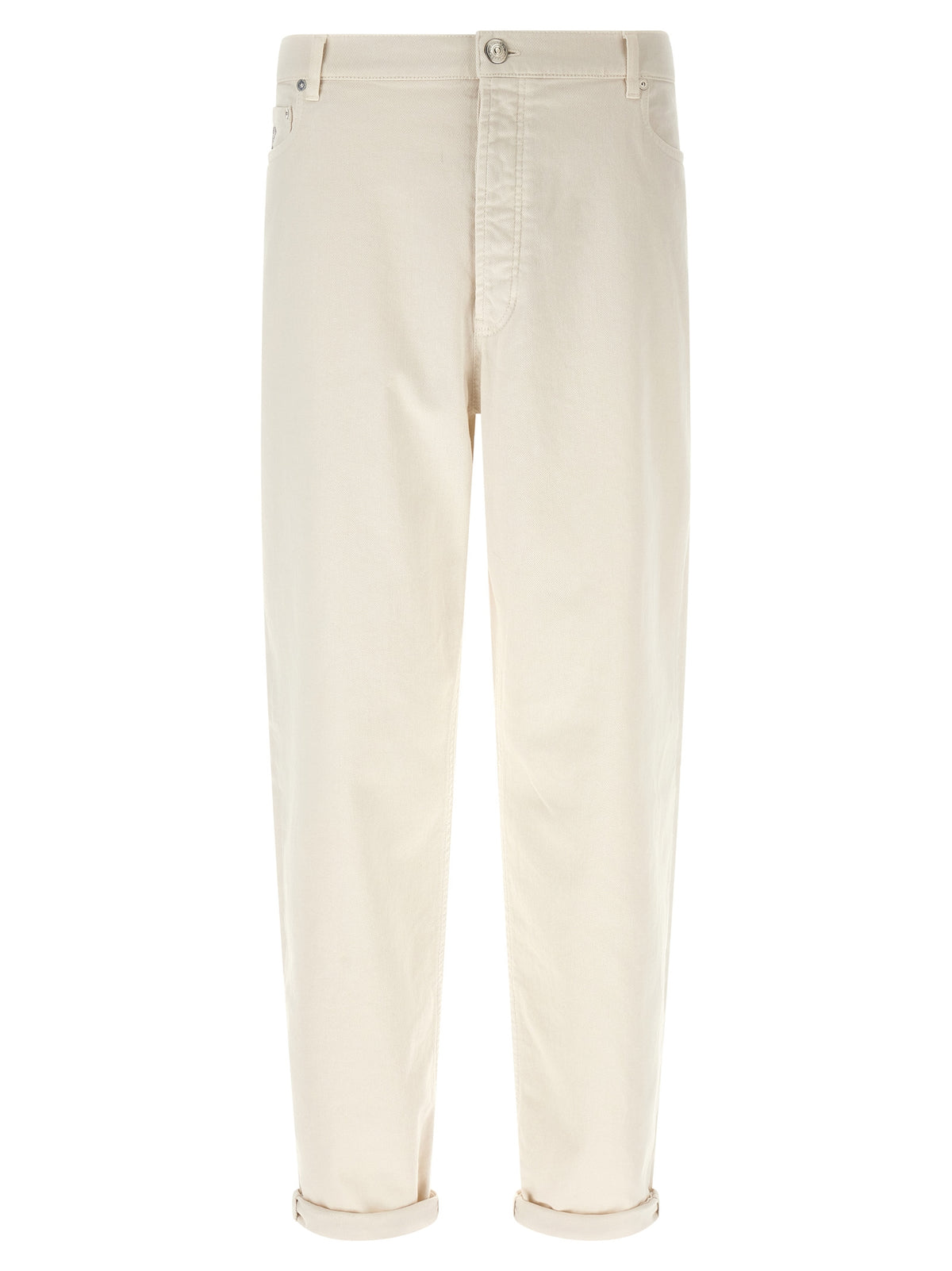 Brunello Cucinelli White Cotton Relaxed Fit Jeans