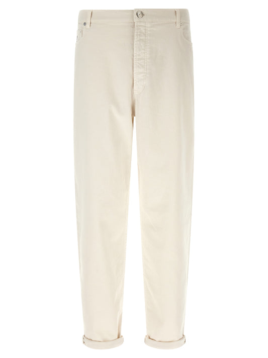 Brunello Cucinelli White Cotton Relaxed Fit Jeans for Men