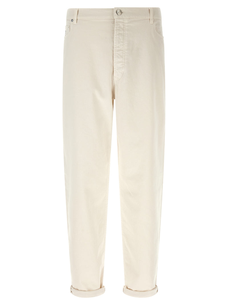 Brunello Cucinelli White Cotton Relaxed Fit Jeans for Men