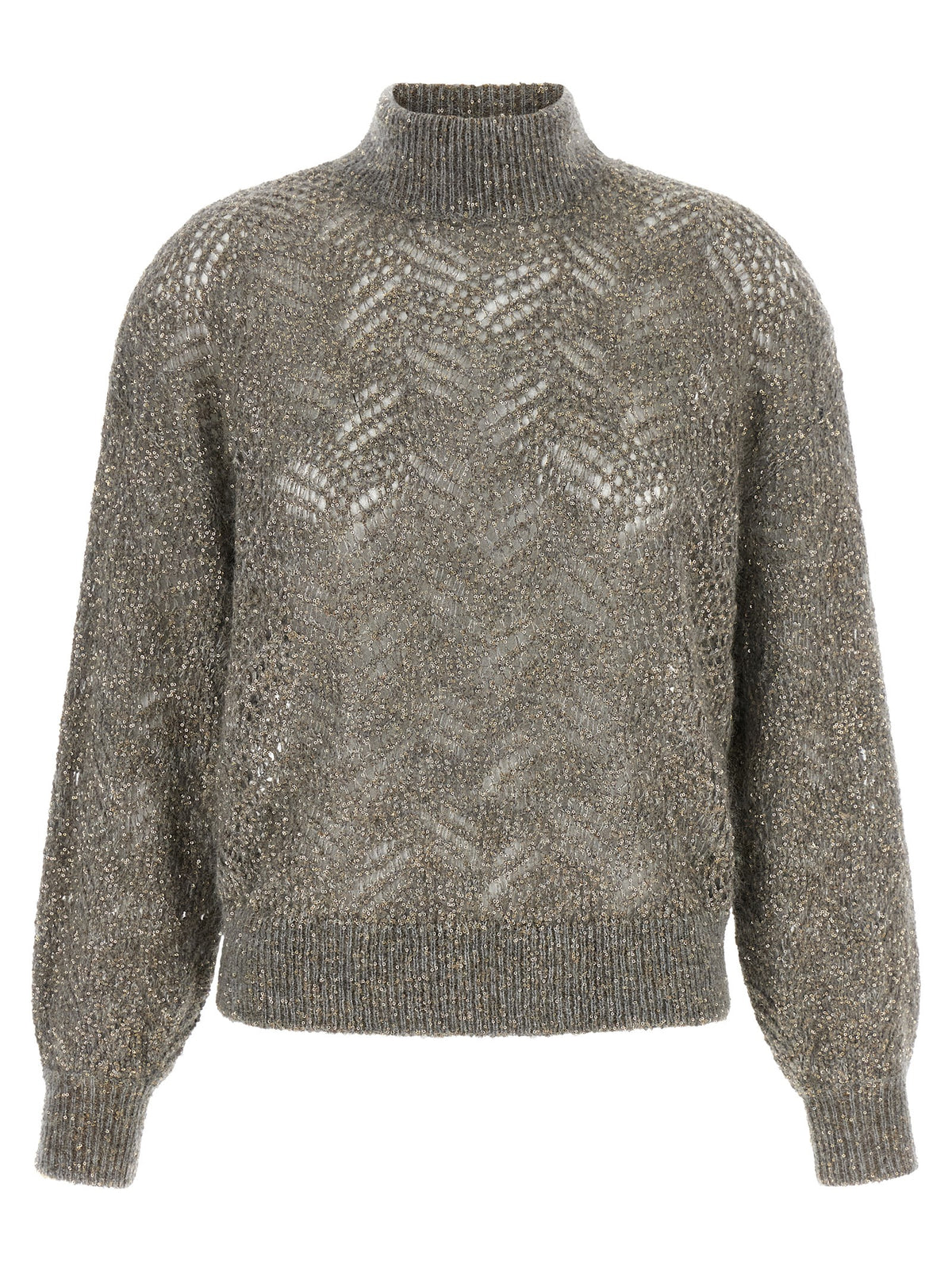 Brunello Cucinelli Gray Polyamide Cardigan - Elegant Turtleneck