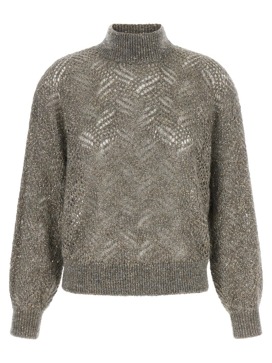 Brunello Cucinelli Gray Polyamide Cardigan - Elegant Turtleneck