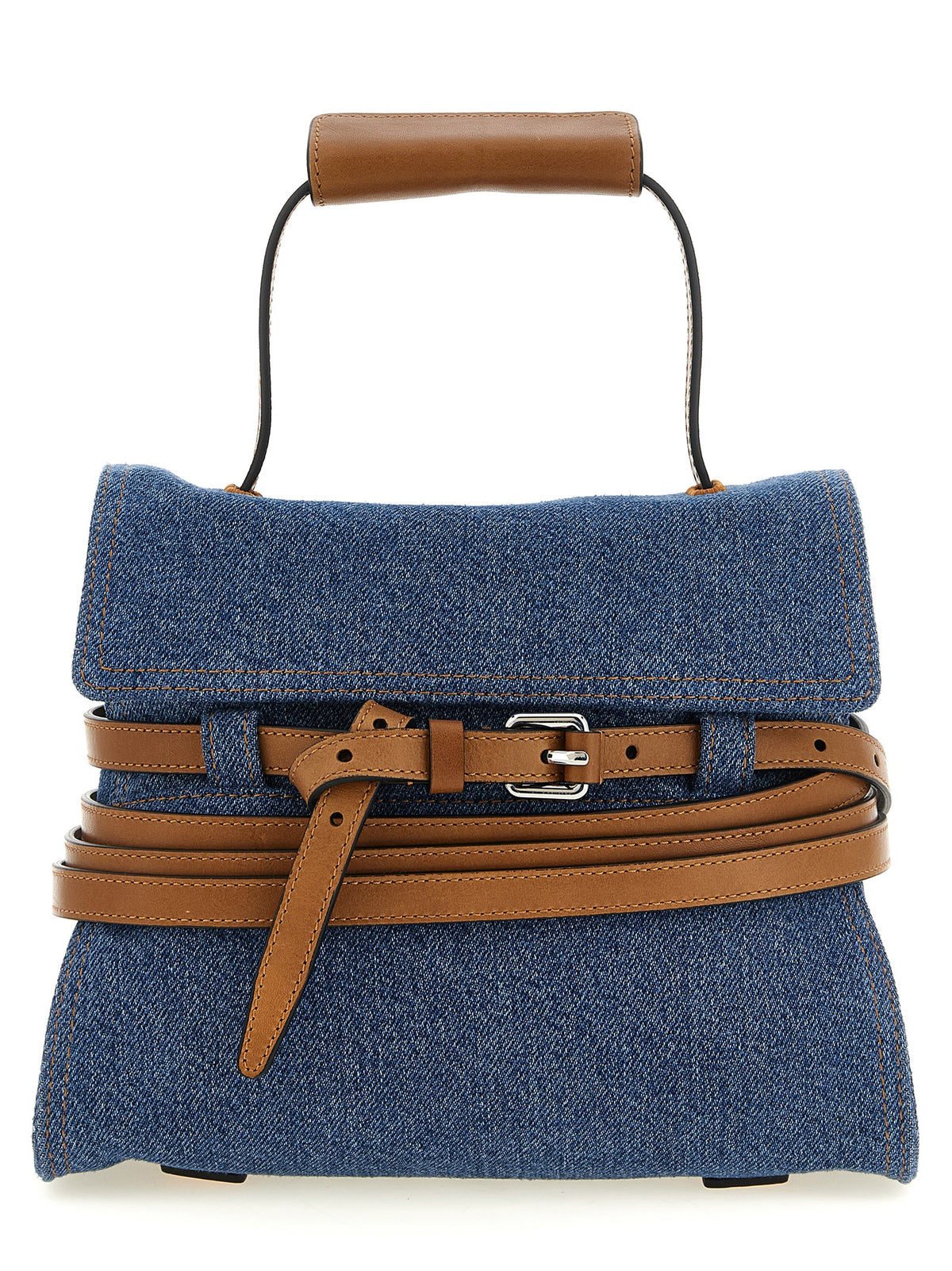 Moschino Tie Me Blue Denim Handbag with Leather Accents