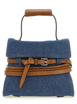 Moschino Tie Me Blue Denim Handbag with Leather Accents