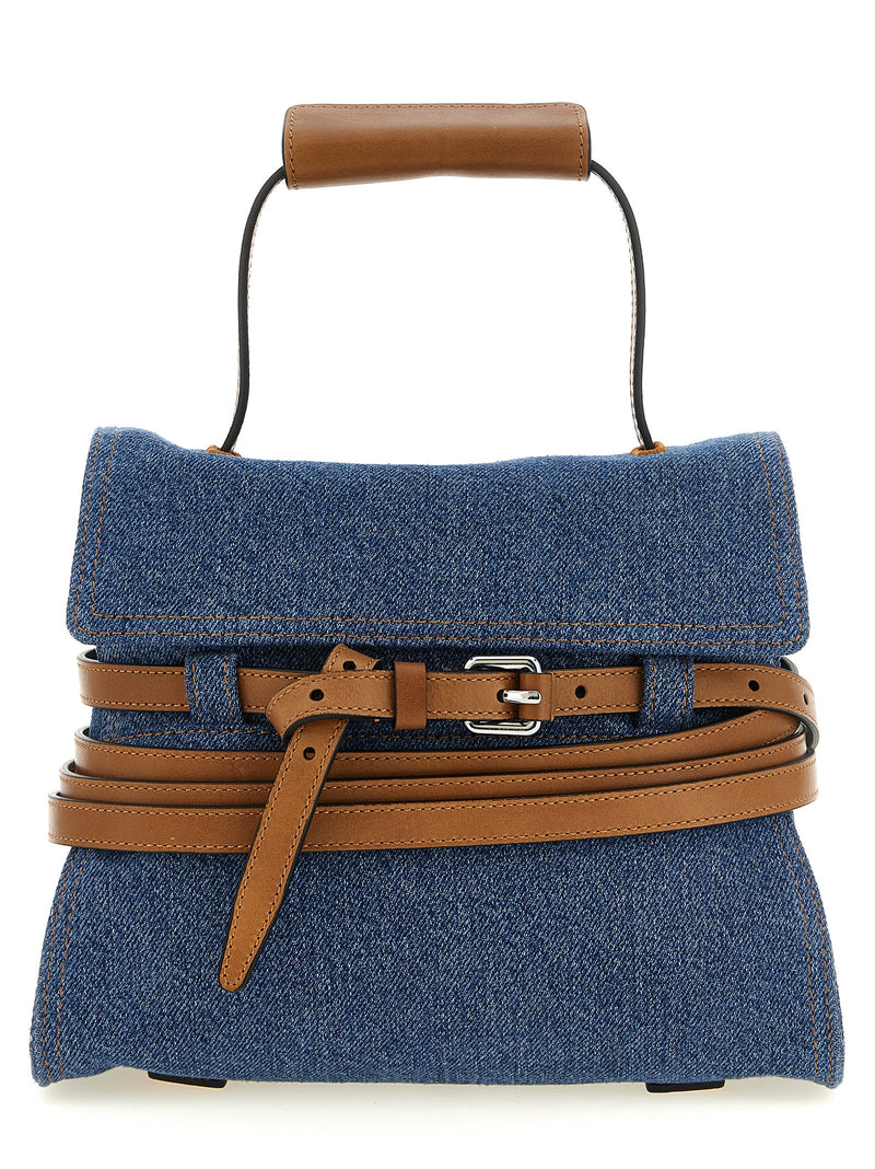 Moschino Tie Me Blue Denim Handbag with Leather Accents