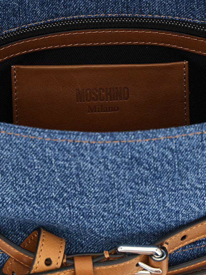 Moschino Tie Me Blue Denim Handbag with Leather Accents