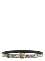 PINKO Gray Calfskin Thin Belt with Love Birds Buckle