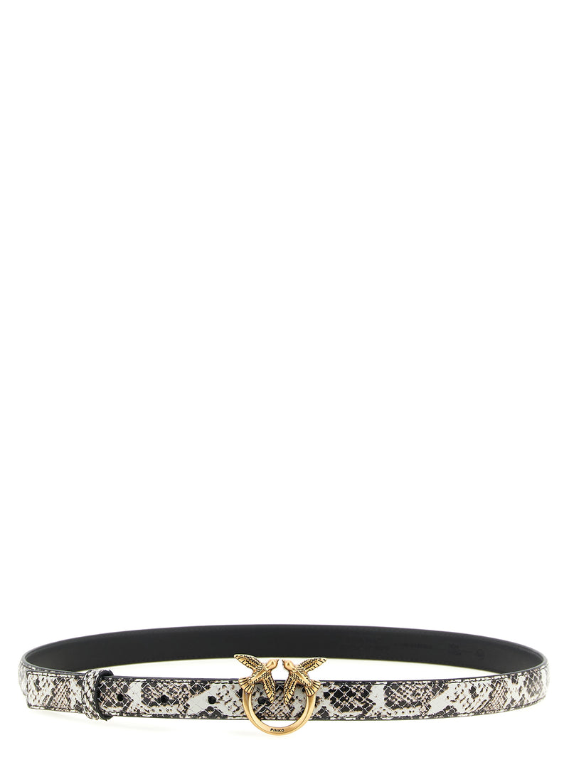 PINKO Gray Calfskin Thin Belt with Love Birds Buckle
