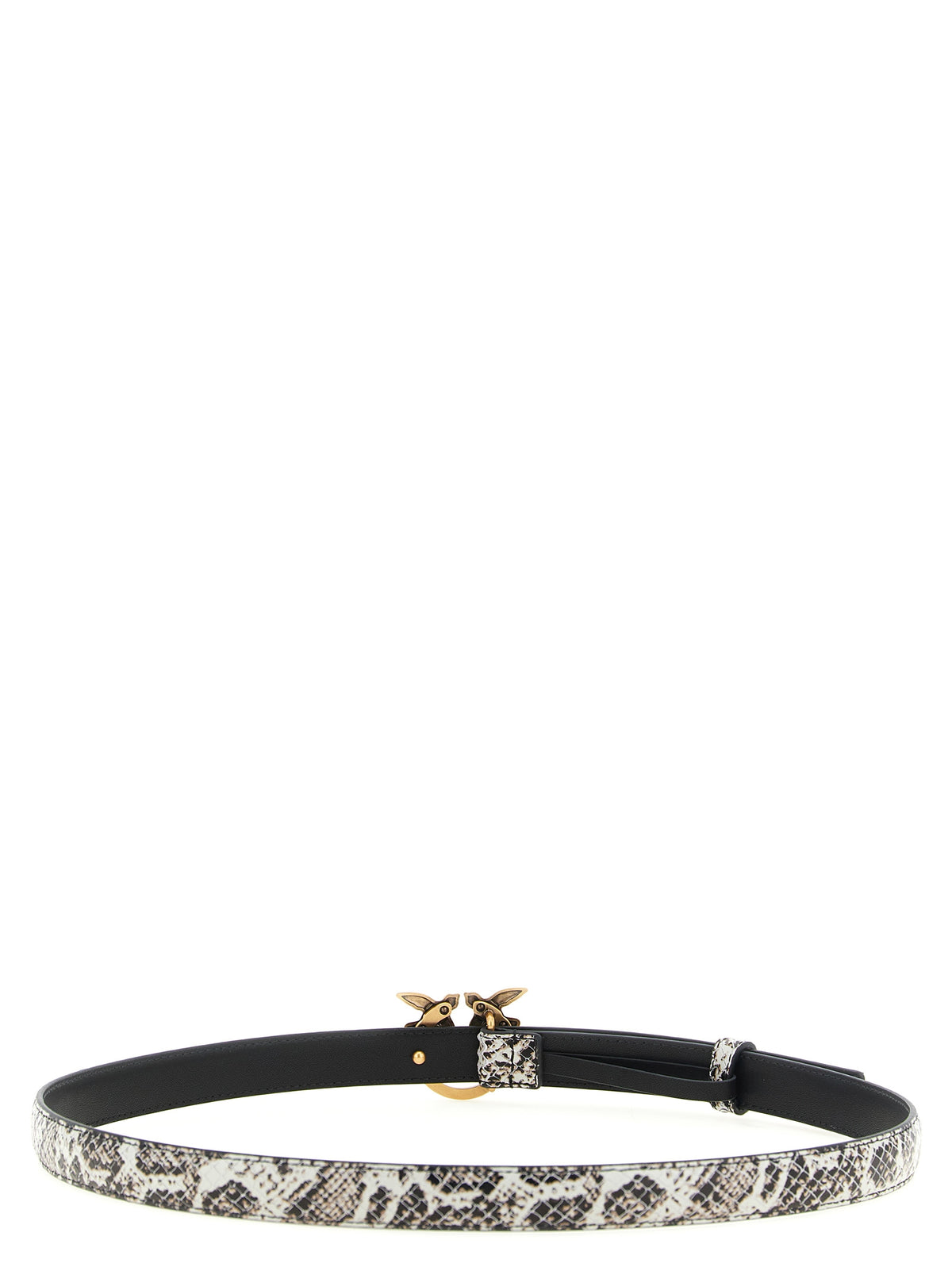 PINKO Gray Calfskin Thin Belt with Love Birds Buckle