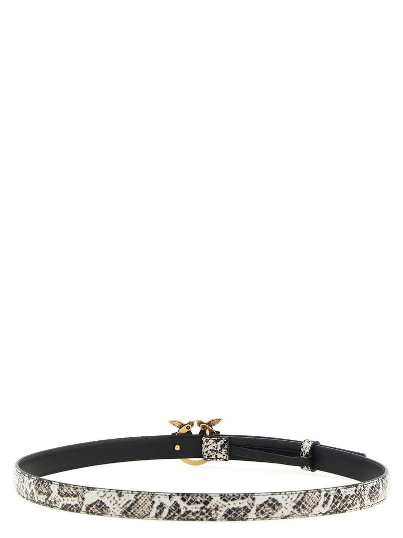 PINKO Gray Calfskin Thin Belt with Love Birds Buckle