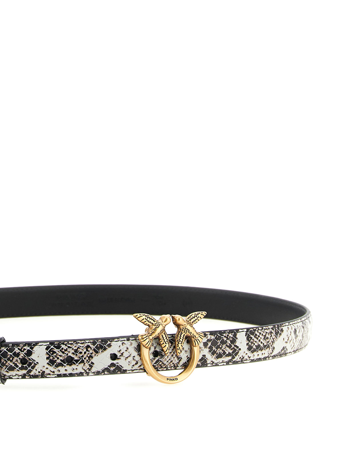 PINKO Gray Calfskin Thin Belt with Love Birds Buckle