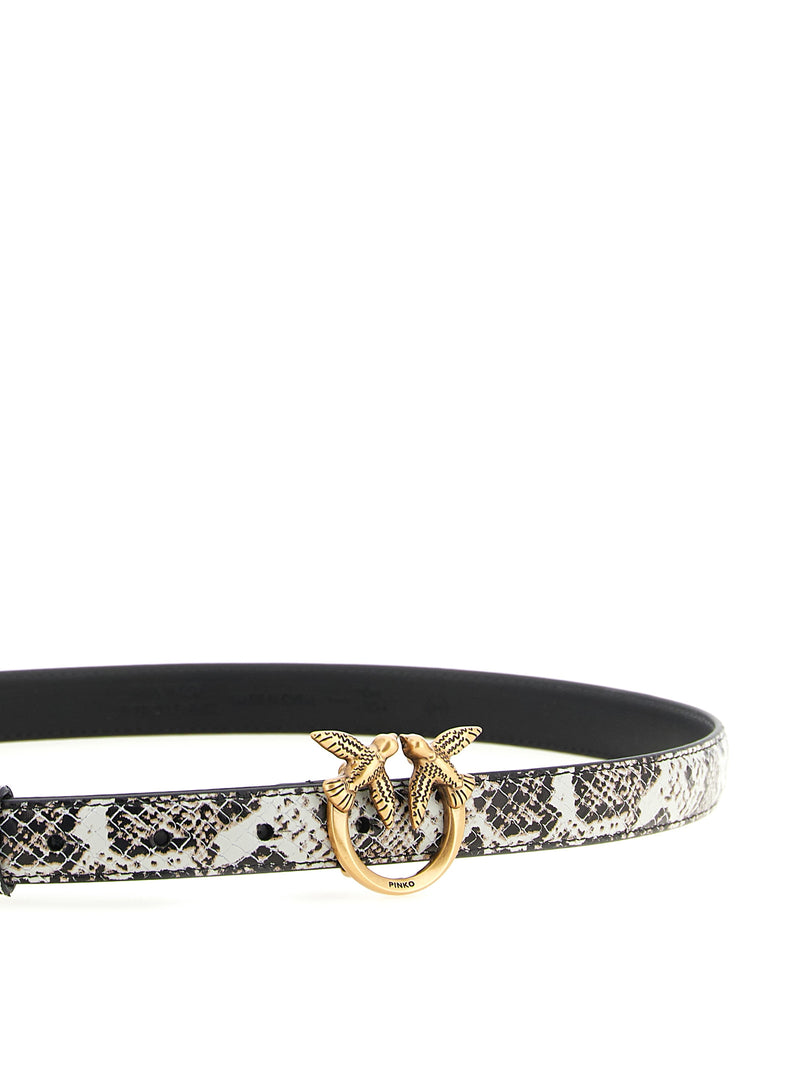 PINKO Gray Calfskin Thin Belt with Love Birds Buckle