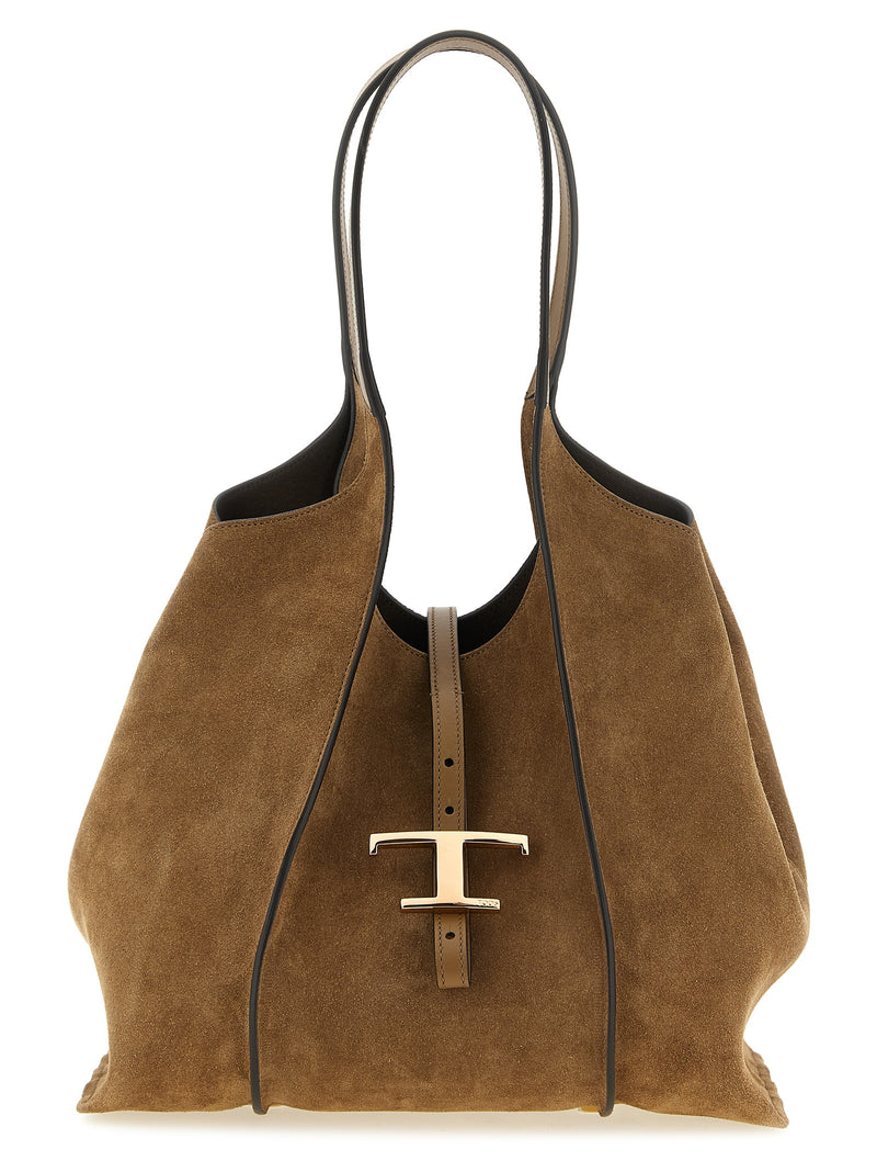 Tod's Brown Calfskin Tote Bag - T Timeless Midi Shopping Bag