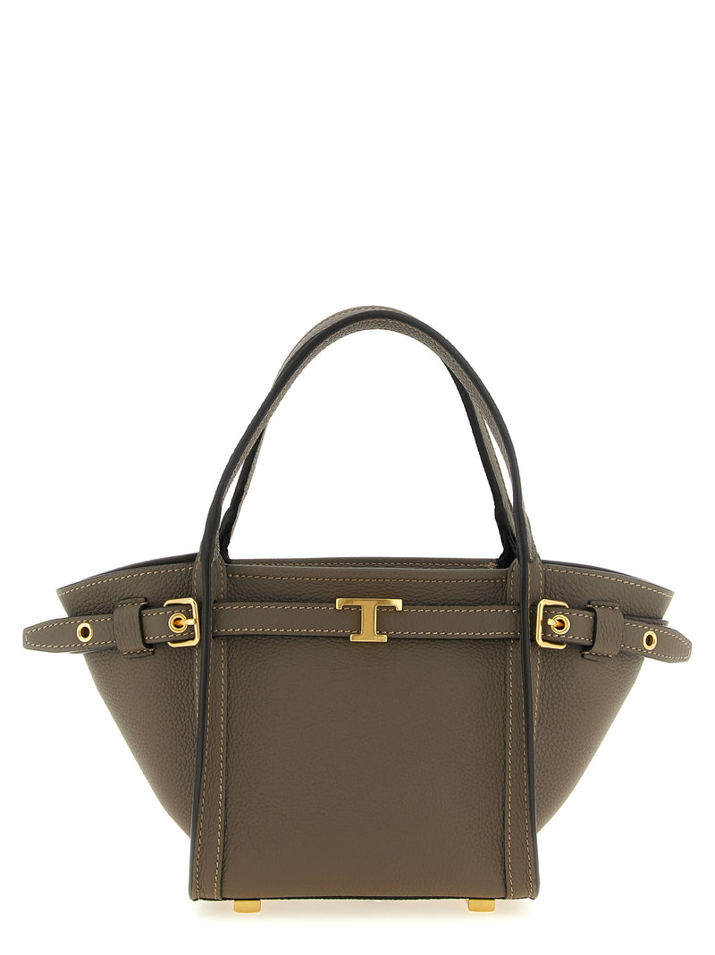 Tod's Gray Calfskin Tim Mini Shopping Tote Bag