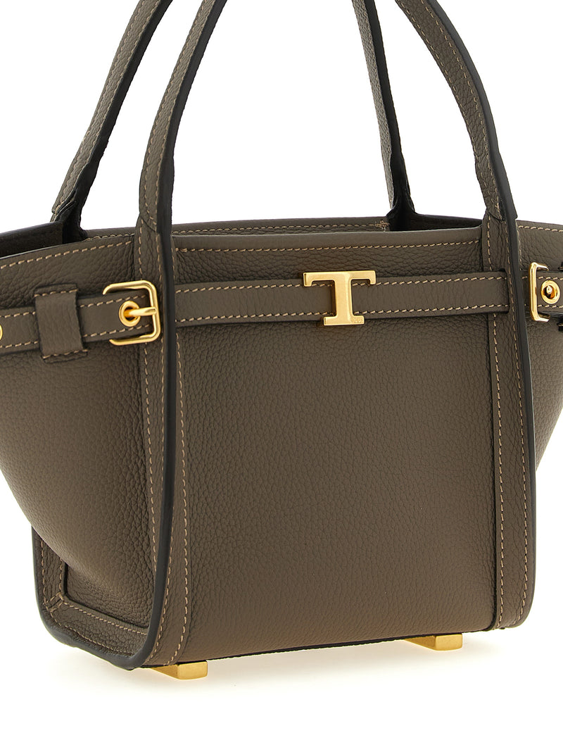 Tod's Gray Calfskin Tim Mini Shopping Tote Bag