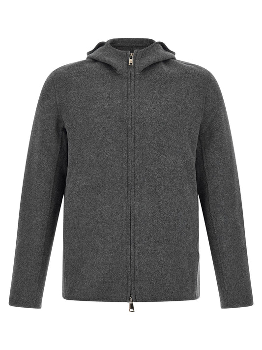 GIORGIO BRATO Gray Wool Full-Length Jacket for Men