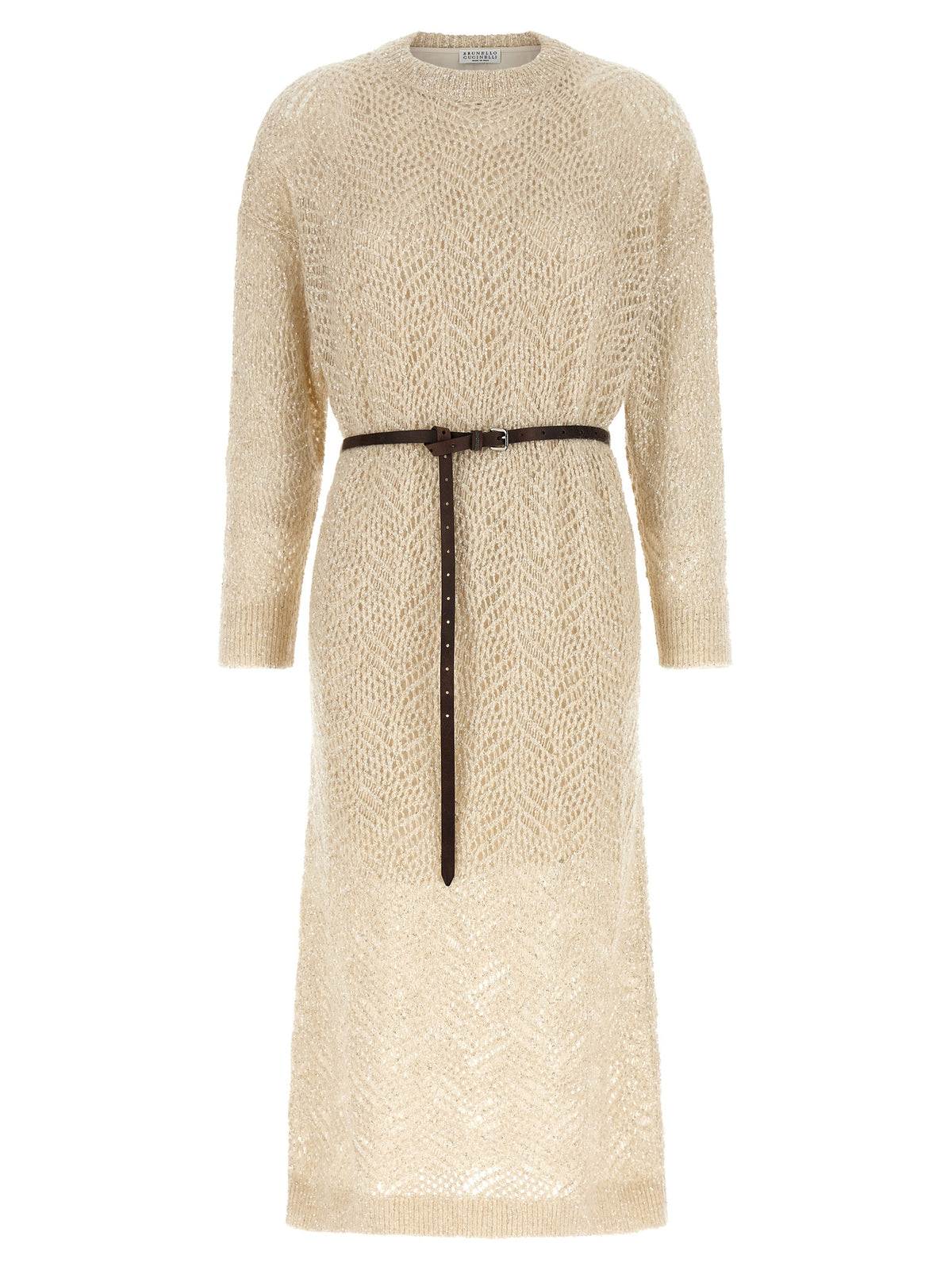 Brunello Cucinelli Beige Polyamide Midi Dress - Dazzling Abstract Leaf