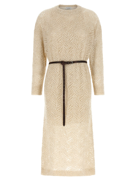 Brunello Cucinelli Beige Polyamide Midi Dress - Dazzling Abstract Leaf